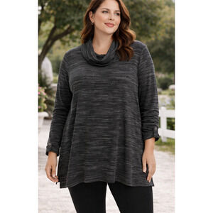 J Jill Wearever 2X Cowl Neck Tunic Top Gray Long Sleeve Stretch Knit Plus Size